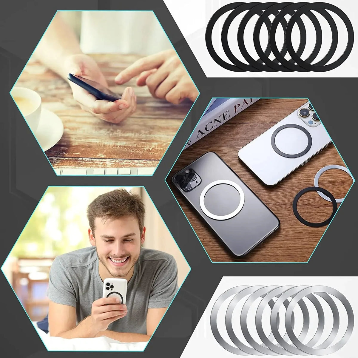 Universal Magnetic Metal Plate Ring for MagSafe Wireless Chargers – Adhesive Iron Sticker for Car Phone Holder