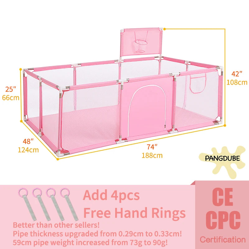 Large Baby Playpen & Ball Pit - Indoor Kids Play Area Safety Fence, 128 × 188 × 66 cm (50.4 × 74 × 26 in) - Ages 6 Months to 6 Years
