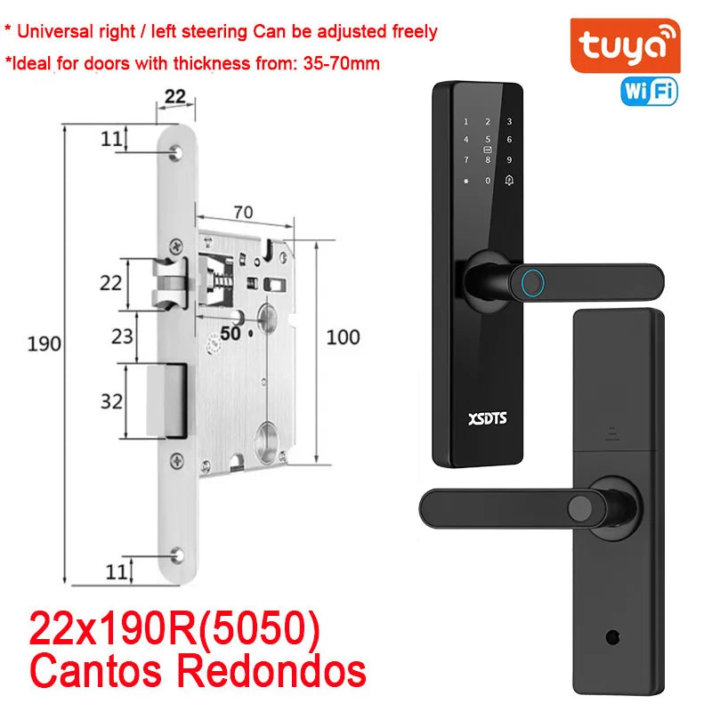 Smart Fingerprint Door Lock WiFi Tuya App — Biometric Keypad, Card & Mechanical Key with USB Emergency Power, Built-In Camera & Doorbell