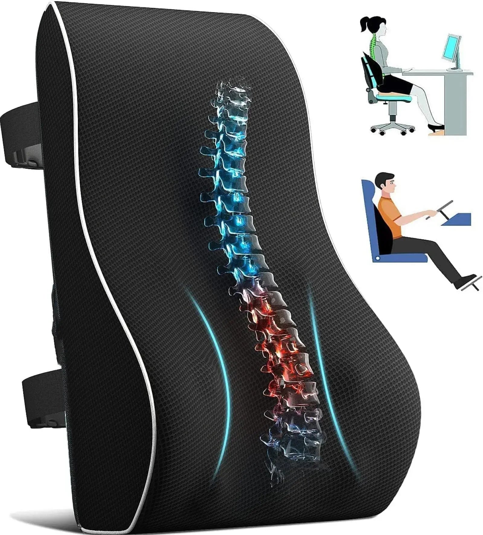 Ergonomic Memory Foam Lumbar Support Pillow — Car & Office Waist Cushion for Back Pain Relief