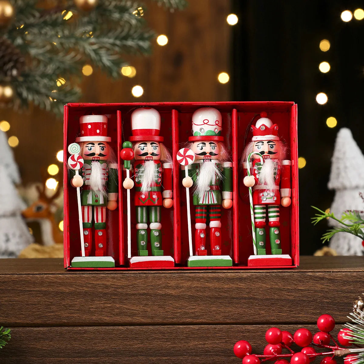 Hand-Painted Wooden Nutcracker Ornaments Set – Mini Soldier Christmas Tree Decorations (3/4/5-Piece)