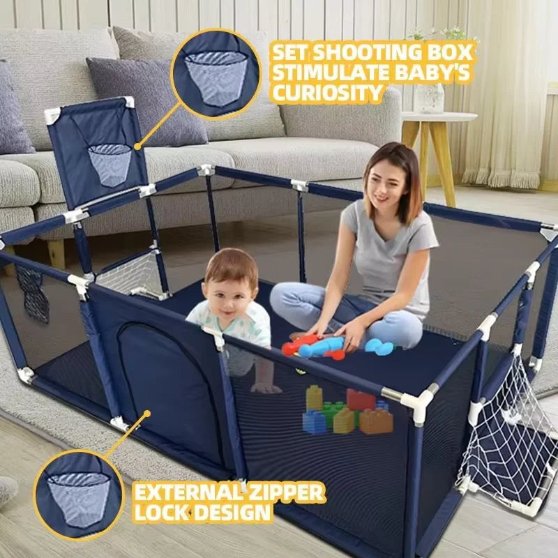 Baby Playpen Indoor Play Yard with Basketball Hoop, Activity Fence for Toddlers