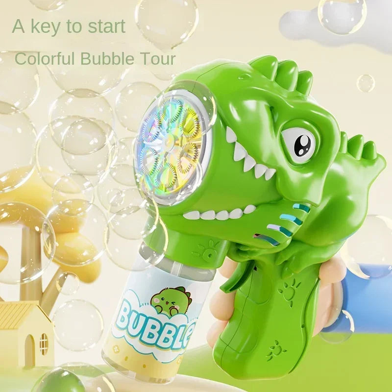6-Hole Dinosaur Bubble Machine with Lights — Automatic Electric Bubble Gun & Soap Blower for Kids