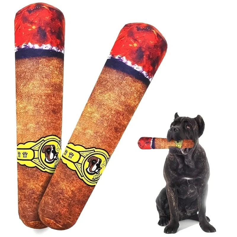 Plush Cigar Dog Chew Toy with Squeaker - Funny Fake Cigarette Plush Toy for Dogs