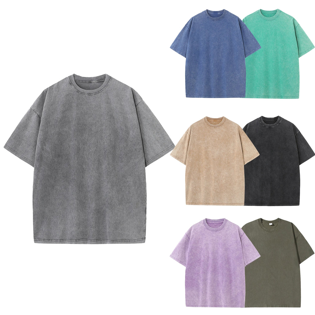 Men's Summer Cotton Distressed Drop Shoulder T-Shirt Loose Breathable Casual Tee