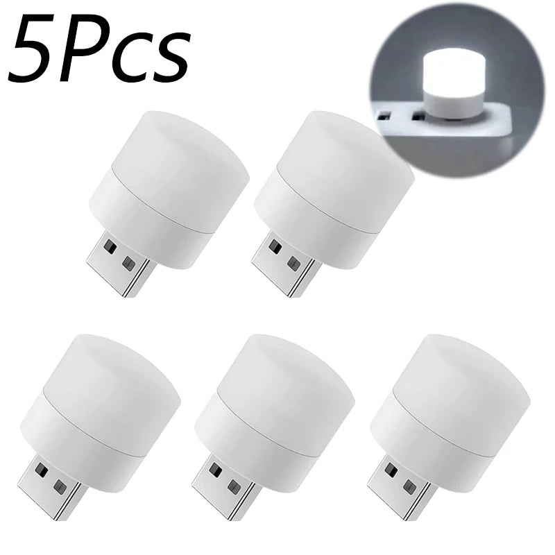 Mini USB Night Light (1/3/5/10-Pack) - Warm White LED Book Reading Lamp, Eye-Protection USB Plug-In
