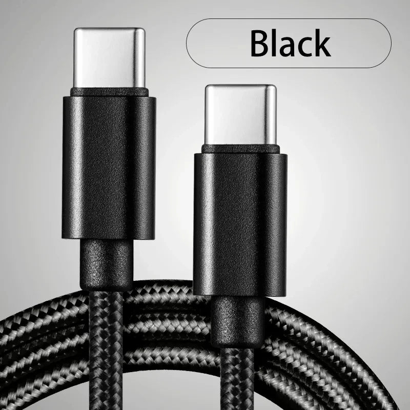 66W 5A Nylon USB-C to USB-C Fast Charging Cable — 1m/3.3ft, 2m/6.6ft, 3m/9.8ft | Braided PD Quick Charge for USB-C Devices