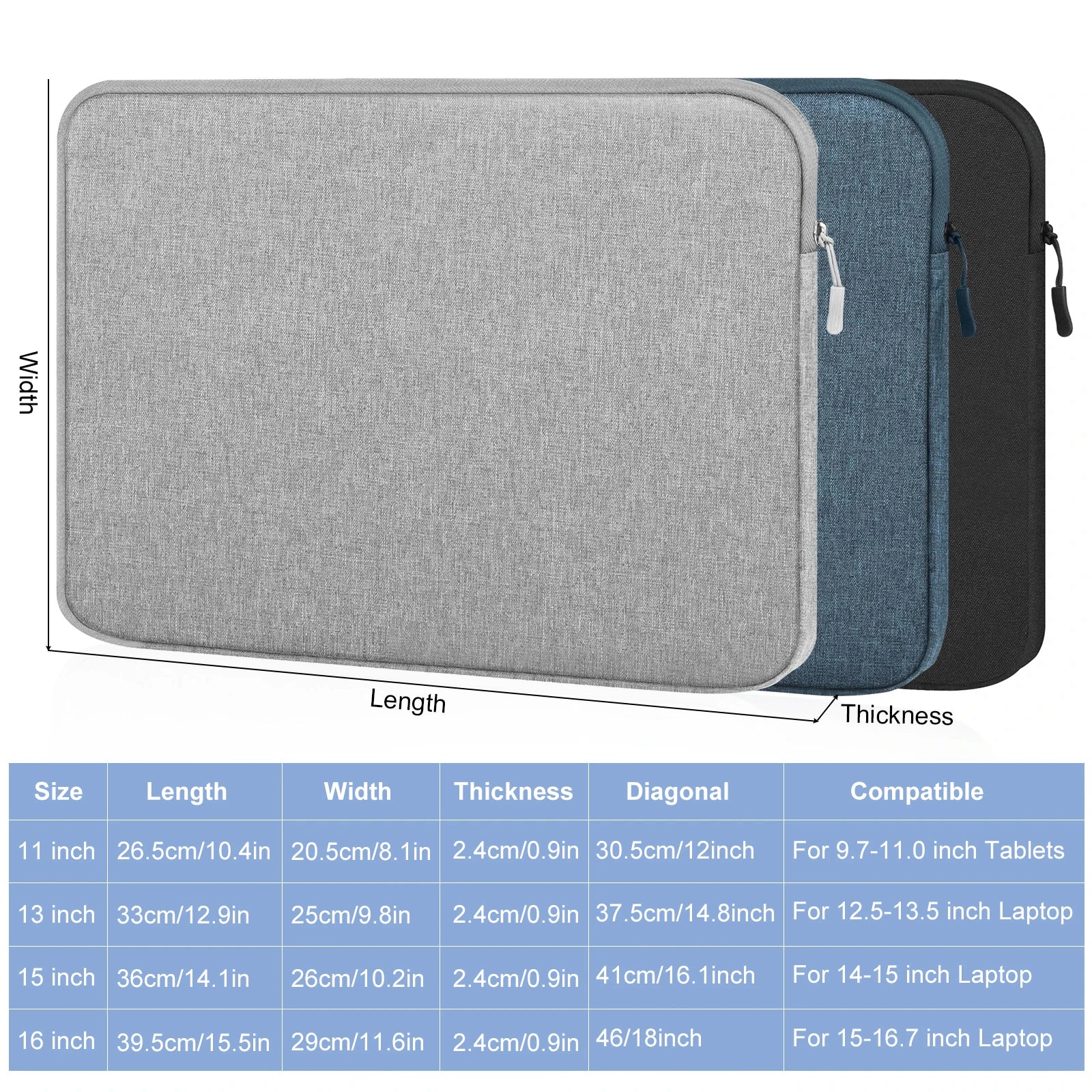 Laptop Sleeve Protective Case 11/13/15/16 Inch (28–41 cm) Shockproof Carrying Sleeve for MacBook Air/Pro, HP, Dell