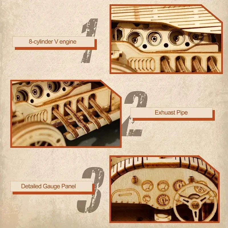 3D Wooden Car Puzzle DIY Scale Model Kit - Mechanical Model Building Toy & Home Decor Gift