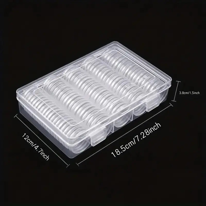 100-Pack Clear Coin Capsules Plastic Storage Organizer Box – Round Coin Protection for Collectors