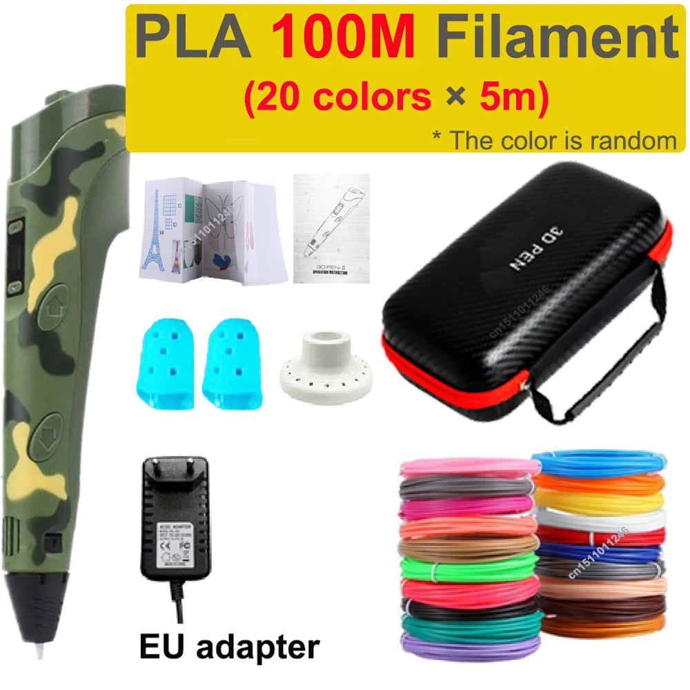 3D Printing Pen for Kids with Travel Case — PLA 1.75mm Filament, LED Display, Adjustable Temp & Speed, DIY Drawing Gift