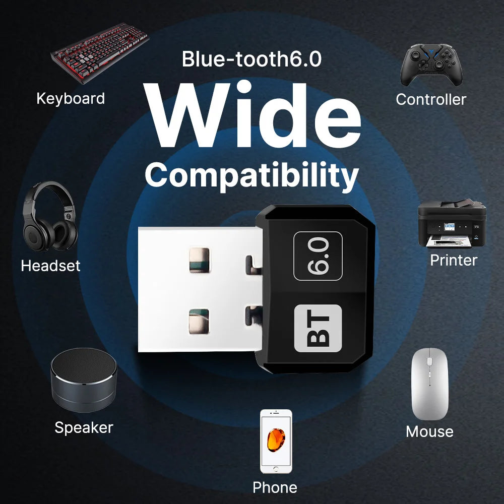 Bluetooth 5.4/6.0 USB Adapter Mini Audio Transmitter Receiver USB 2.0 Plug & Play for Windows 10/11/8
