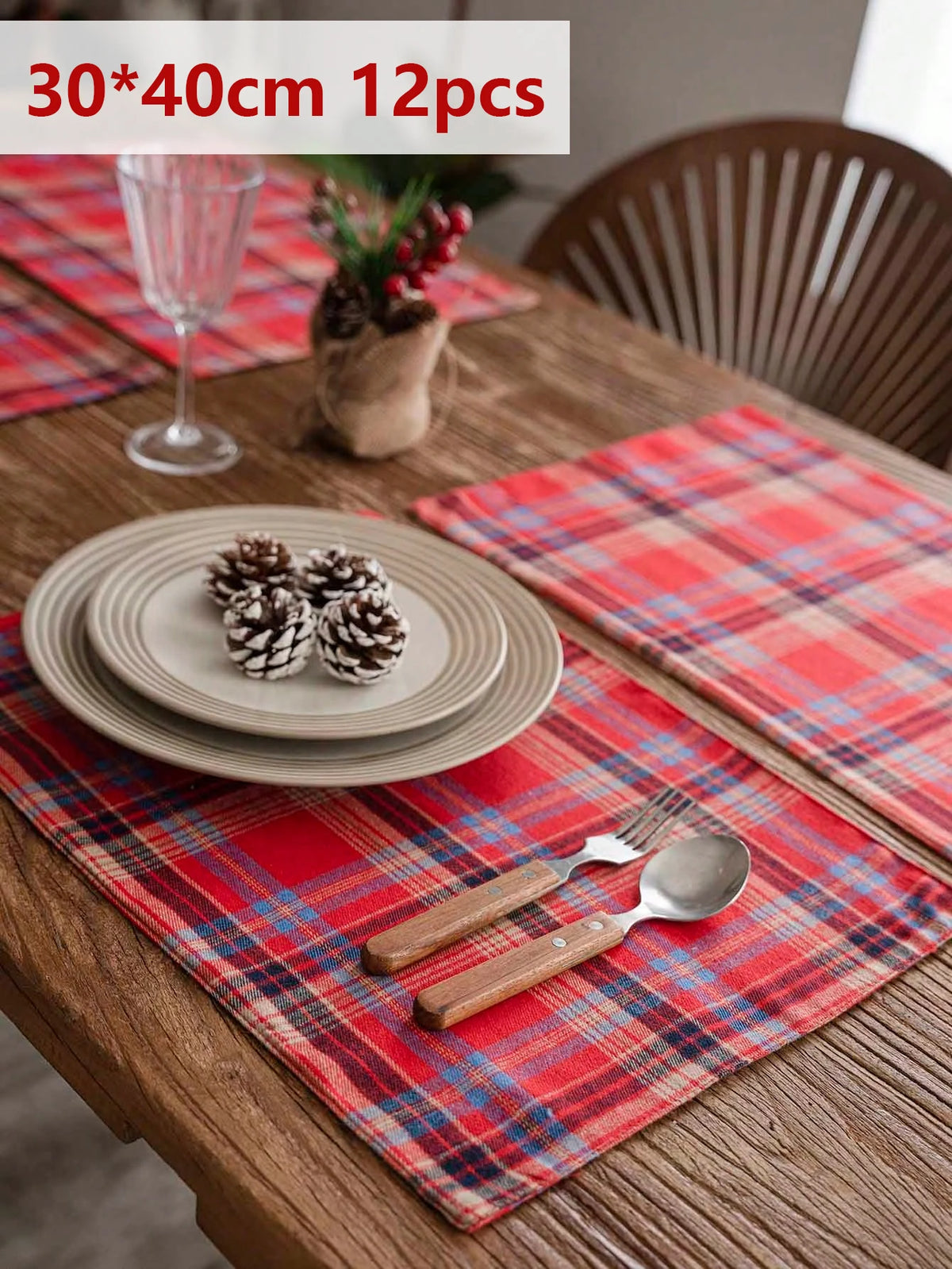 Christmas Tartan Plaid Placemats - 2/6/12 Pack Washable Table Mats for Holiday Dining & Party Decor