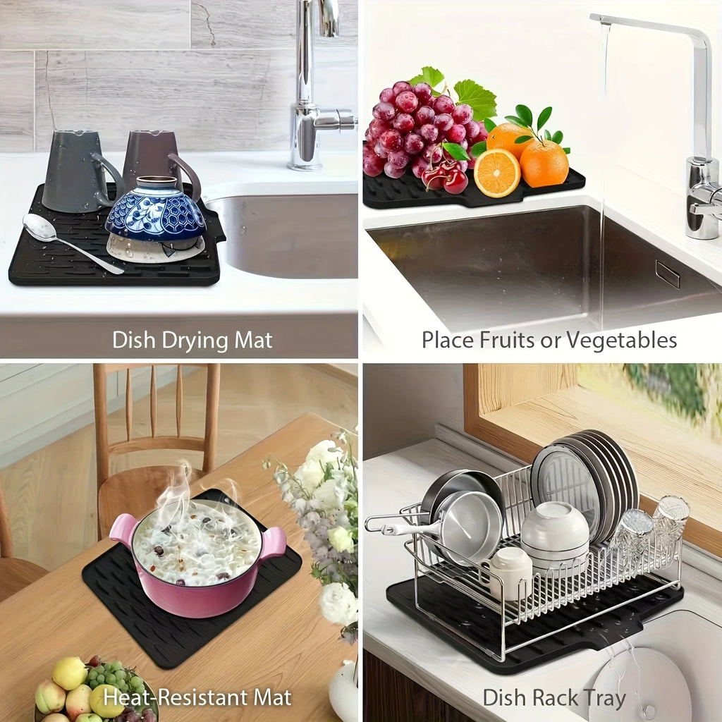Kitchen Silicone Drain Mat for Countertops, Sinks & Refrigerators, Built-In Drainage, Easy to Clean