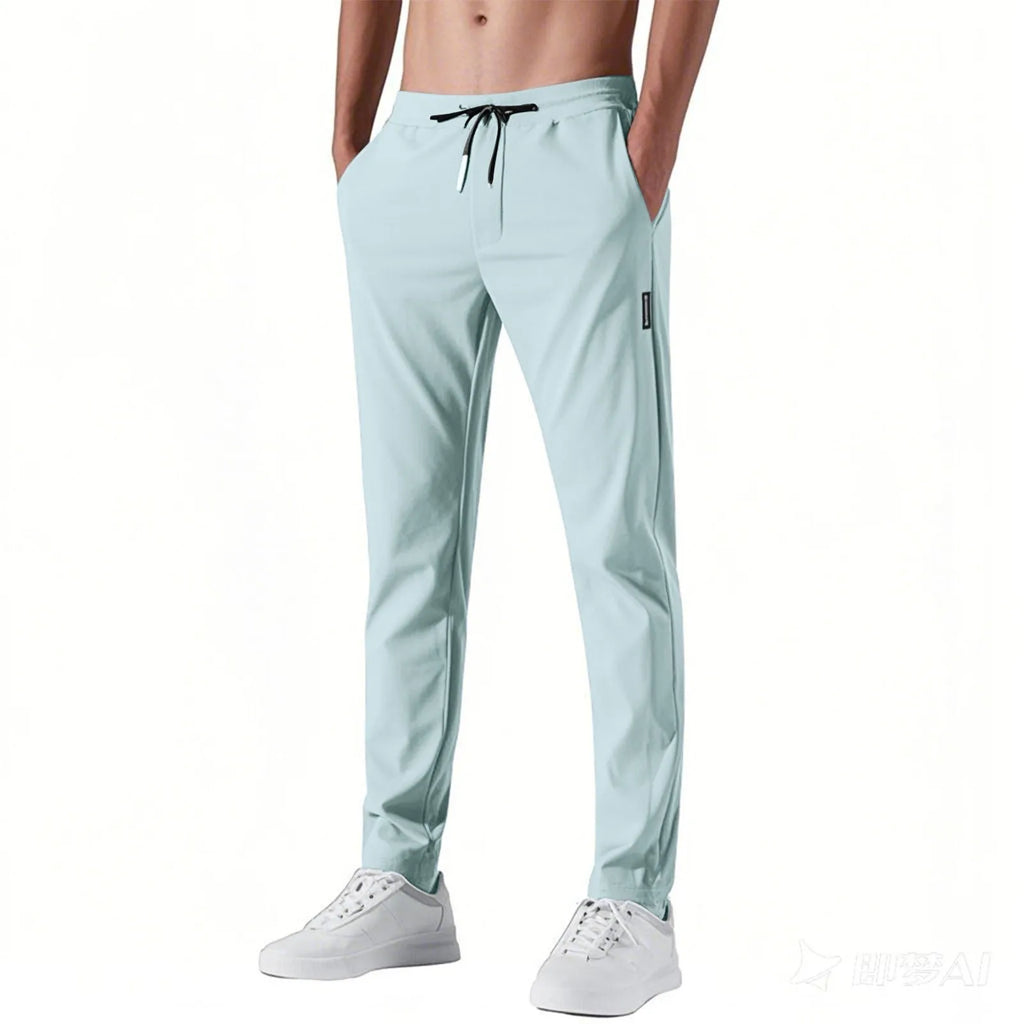Men's Fast-Dry Stretch Ice Silk Pants - Mid-Waist Breathable Straight-Leg Casual Sports Trousers
