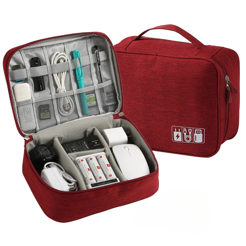 Large Travel Electronics Organizer — Multi-Compartment USB Cable & Power Bank Storage Bag (24 x 9 x 18 cm | 9.4 x 3.5 x 7.1 in)