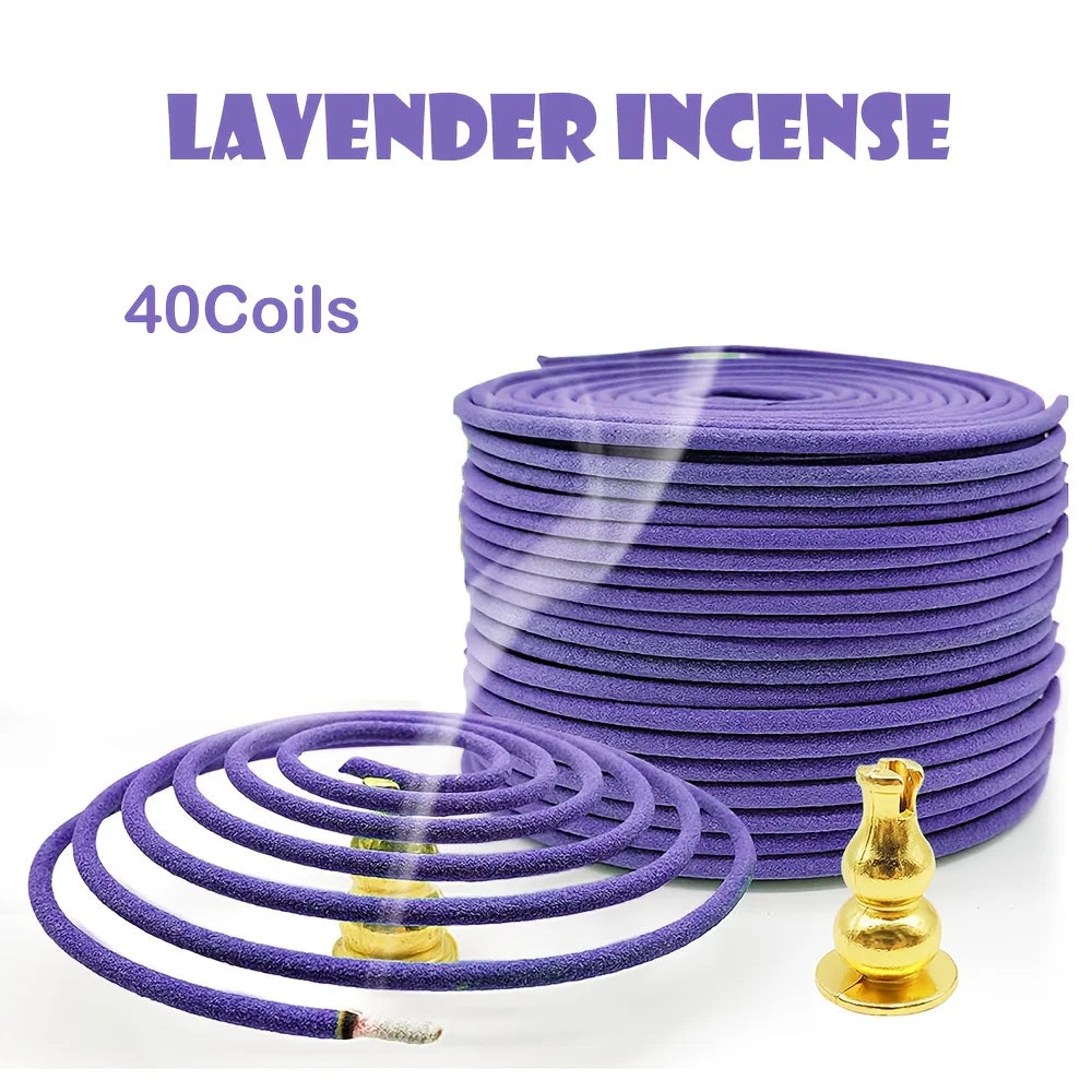40-Pack Lavender Aromatherapy Coils — Scented Resin Incense for Air Purification, Yoga & Relaxation