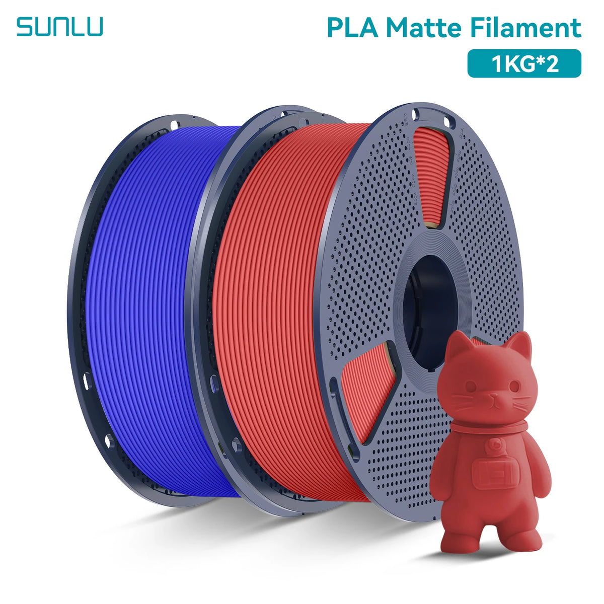 PLA Matte Filament 1.75mm 1kg Spool (2.2 lb) 2-Pack, Matte Finish Neatly Wound for FDM 3D Printers