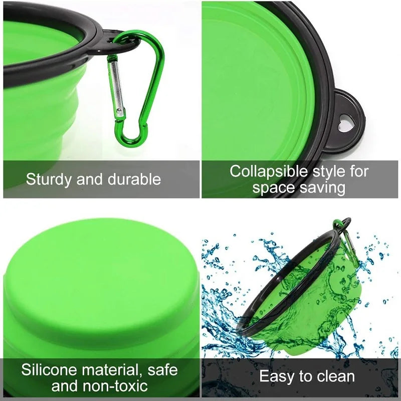 Collapsible Silicone Pet Travel Bowl with Bottle & Carabiner – 2-in-1 Food & Water Dispenser (350/650/1000 ml | 11.8/22/33.8 fl oz)