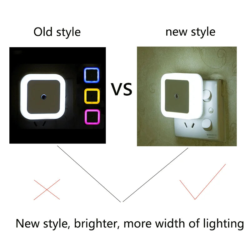 Mini LED Plug-in Night Light with Light Sensor – Square Nightlamp for Kids Bedroom Bedside Corridor (EU/US/UK, 110-240V)