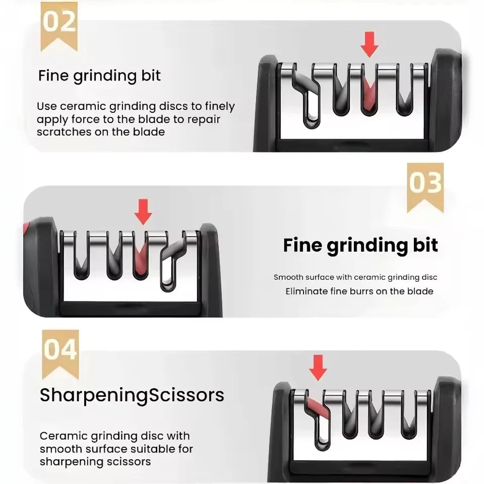 3-Stage Handheld Knife Sharpener Multifunctional 3-Slot Whetstone for Kitchen Knives
