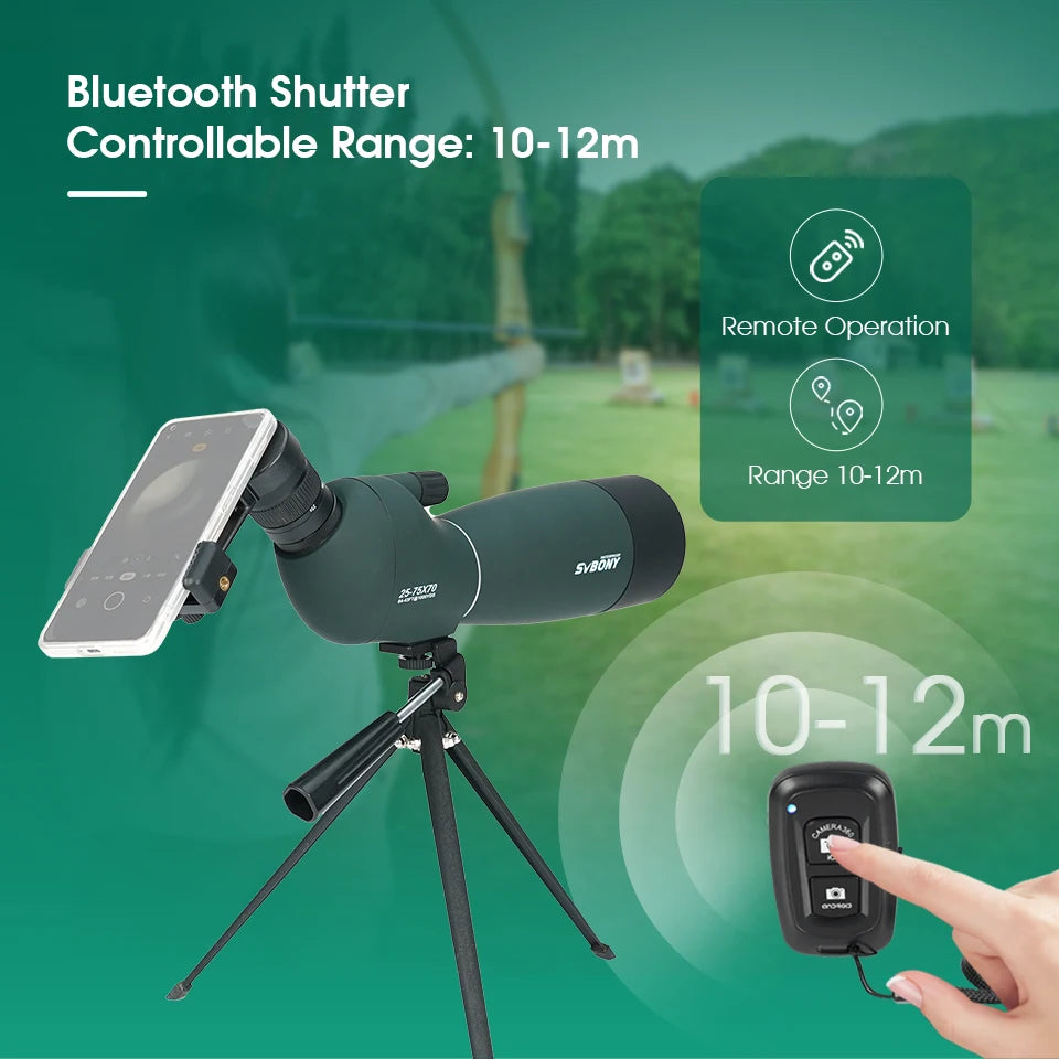 25-75x Spotting Scope — 50/60/70mm Objective Porro Prism Monocular with Phone Adapter & Mini Tripod for Bird Watching, Hunting, Archery, Camping
