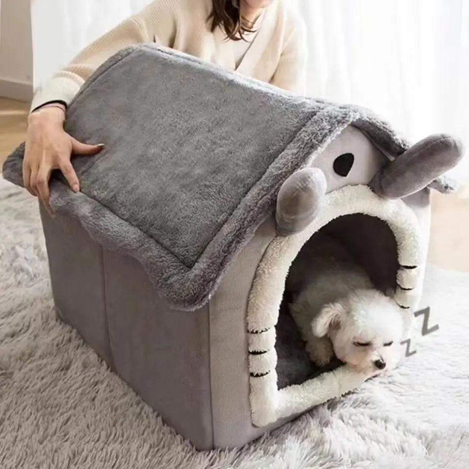 All-Season Pet House Bed Removable Washable Plush Cave for Small Dogs & Cats