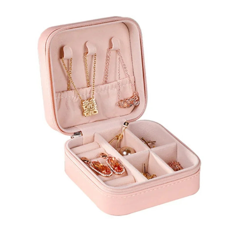 Mini Jewelry Travel Box - PU Leather Ring, Earring & Necklace Organizer