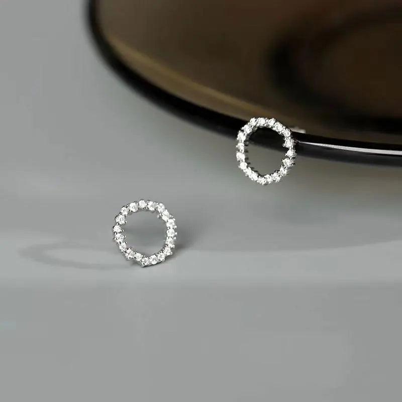 Gold Crystal Circle Stud Earrings for Women Minimalist Korean Party Jewelry