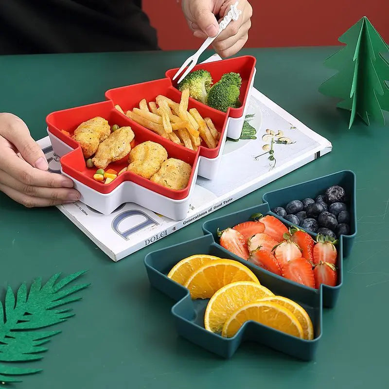 Christmas Tree Snack Plate - Food-Grade Plastic Candy, Nuts & Dry Fruit Tray (26 x 18.5 cm / 10.2 x 7.3 in)
