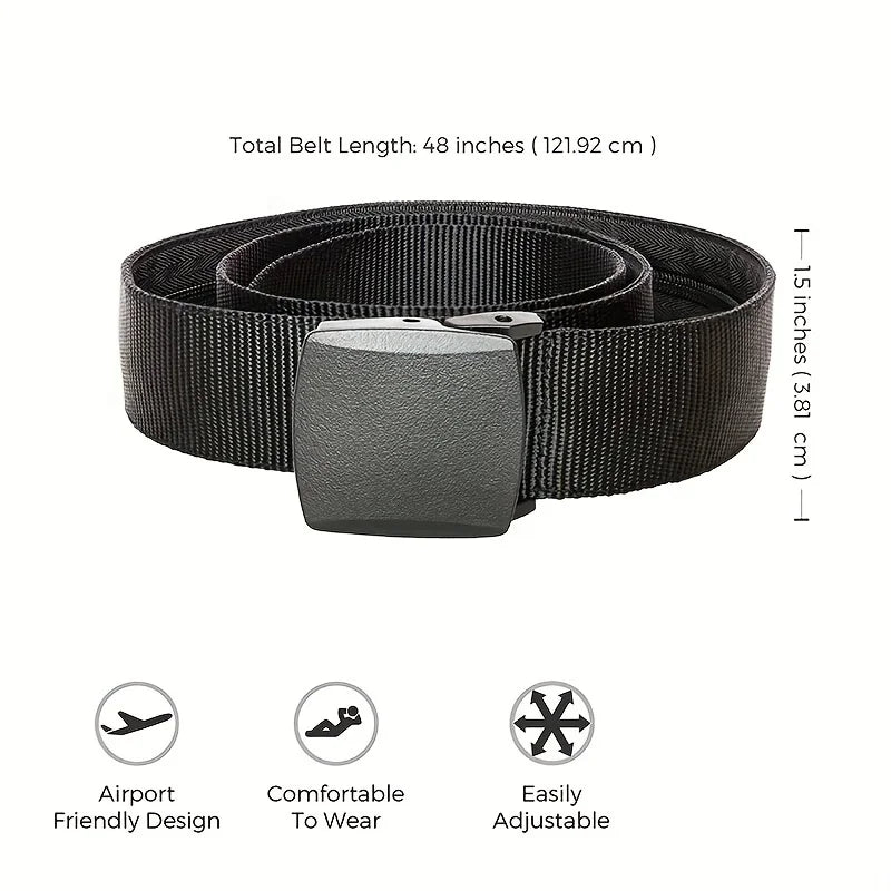 Adjustable Canvas Tactical Belt with Automatic Buckle – Non-Metal Outdoor Casual Belt (120–150 cm | 47–59 in)