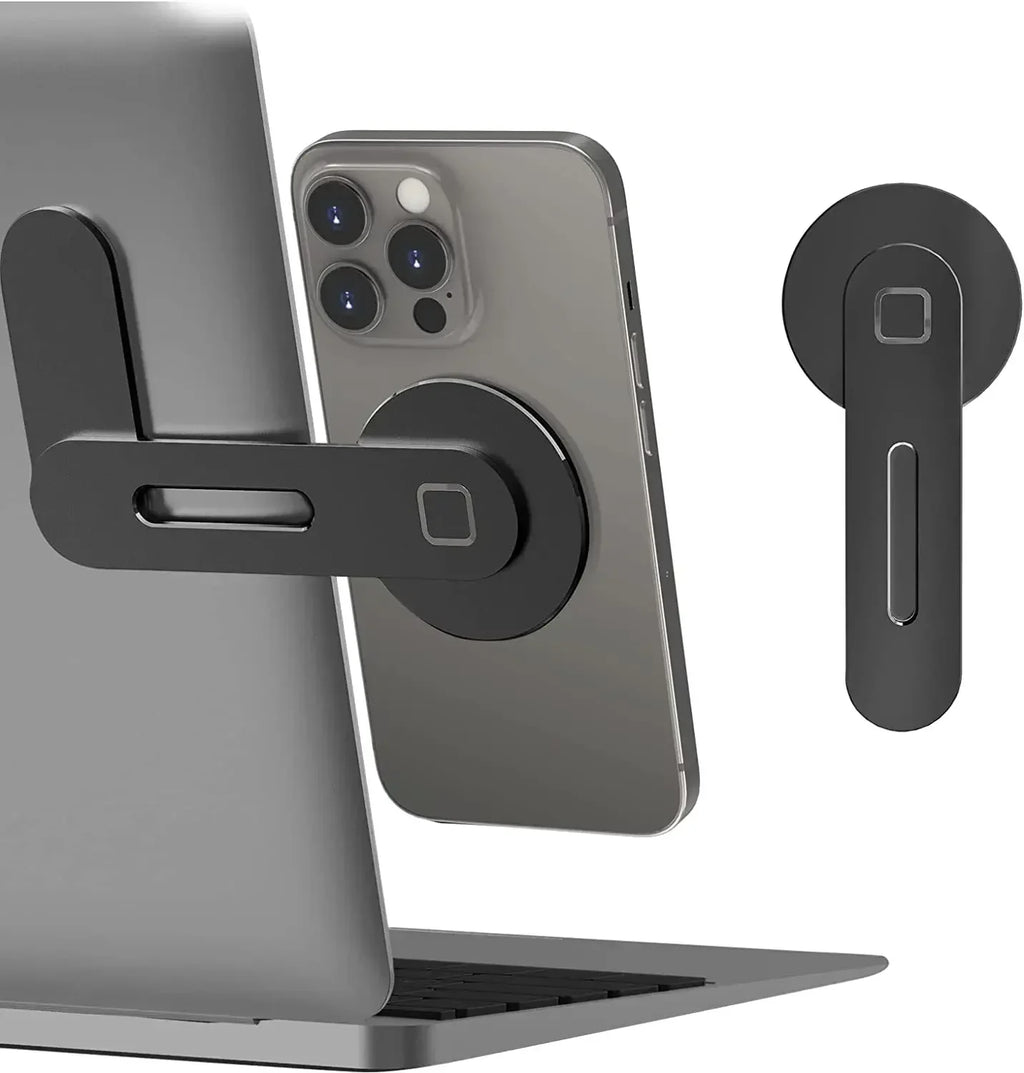 Magnetic Slim Foldable Laptop & Monitor Phone Holder - Side Mount Phone Stand for Most Smartphones