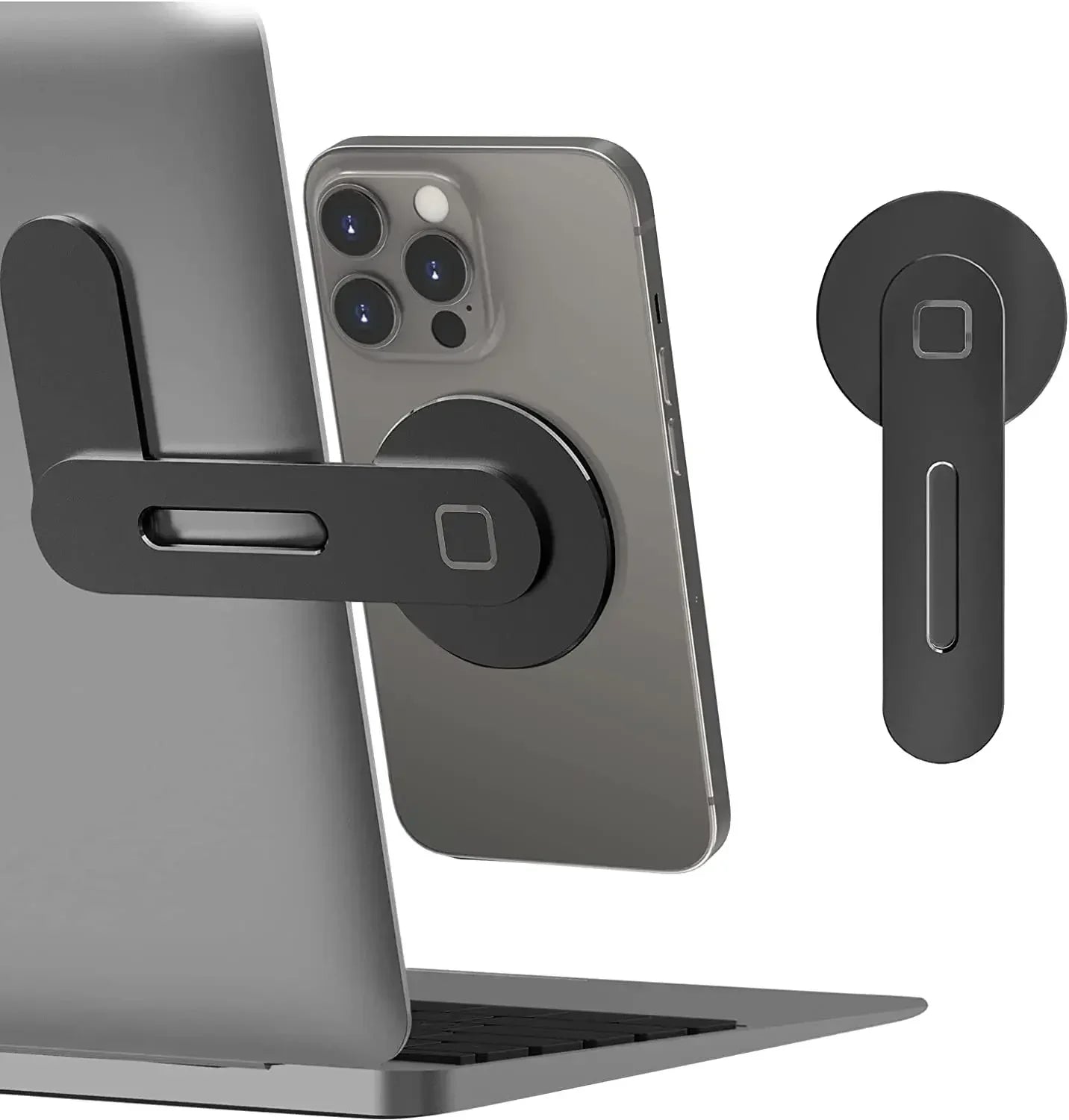 Magnetic Slim Foldable Laptop & Monitor Phone Holder - Side Mount Phone Stand for Most Smartphones
