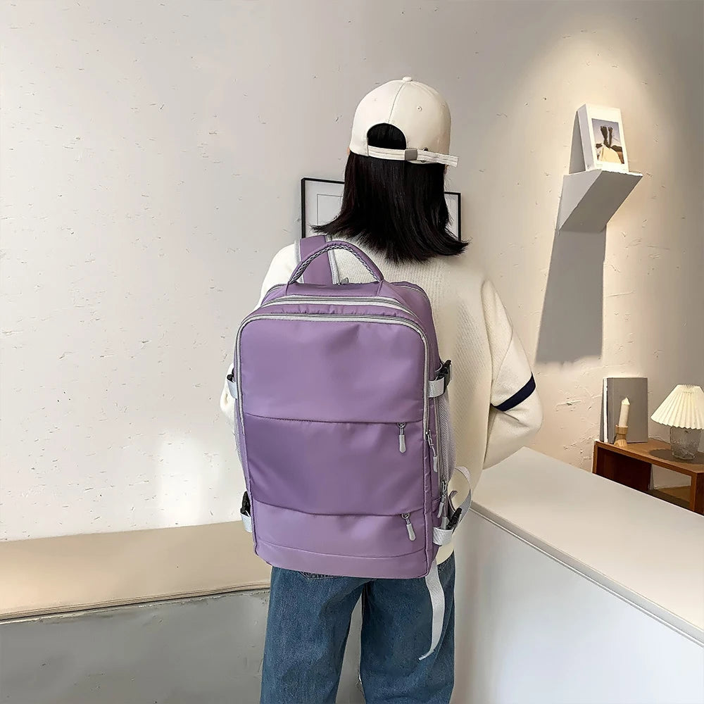 Spacious Travel Backpack – Multifunctional Carry-On with Luggage Strap, Casual Unisex Daypack