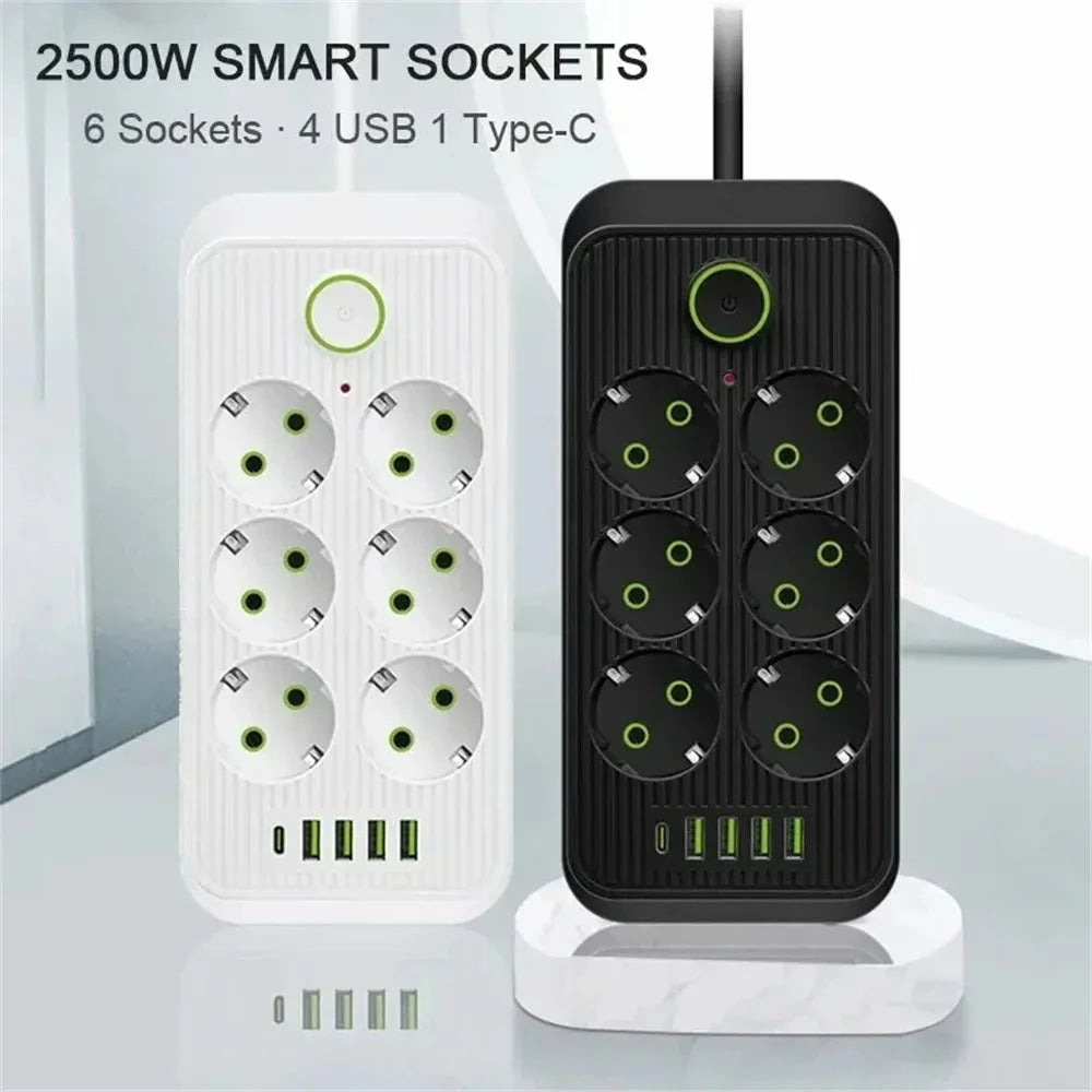 2M EU Plug Power Strip Surge Protector — Multi Outlet Extension Cord with 4 USB Ports & USB-C Fast Charging