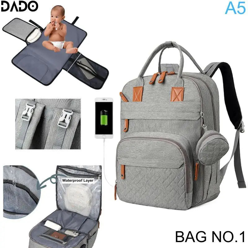 Waterproof Diaper Bag Backpack for Moms – Multi-Pocket Baby Travel Tote with Changing Pad & Stroller Straps