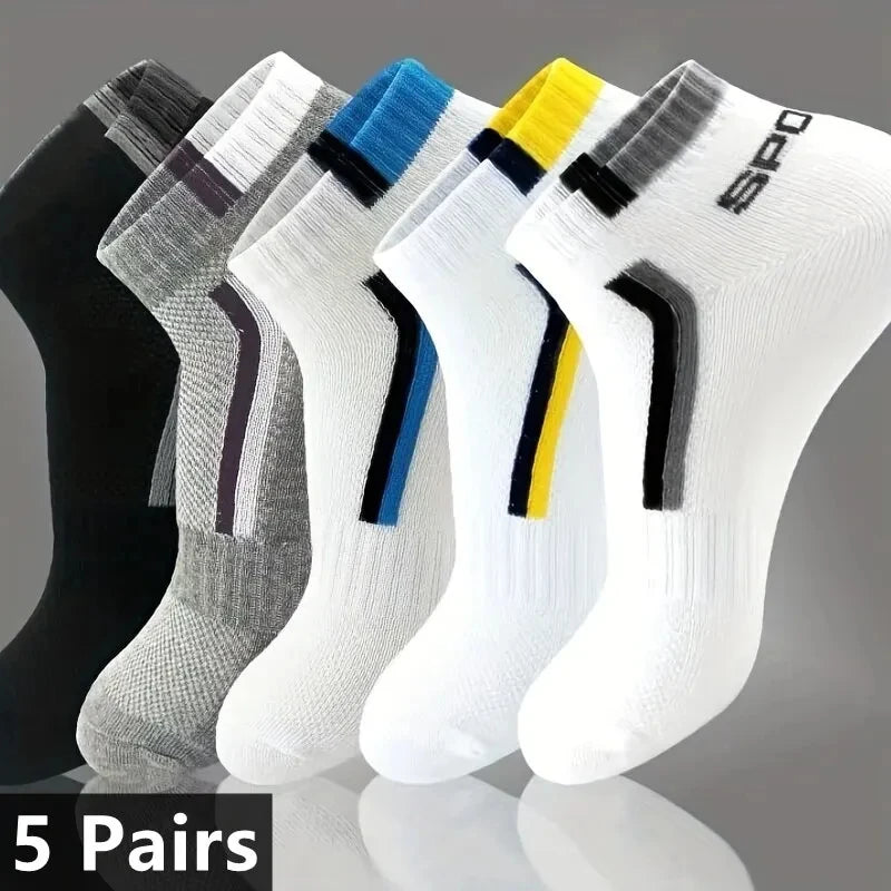 Men's Breathable Sports Crew Socks, 3/5/10 Pairs, Polyester-Cotton Anti-Odor Sweat-Absorbent