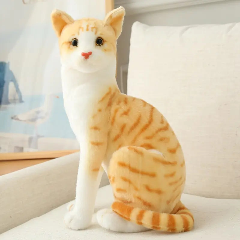 Siamese Cat Plush Toy 7.9–9.8 in (20–25 cm) Lifelike Stuffed Cat, Soft Cuddly Decor & Gift