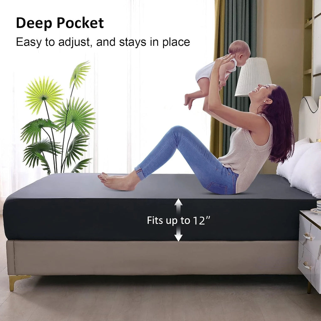 Waterproof Fitted Sheet King Size - Ultra-Fine Microfiber Mattress Cover, Breathable & Skin-Friendly (1-Pack)