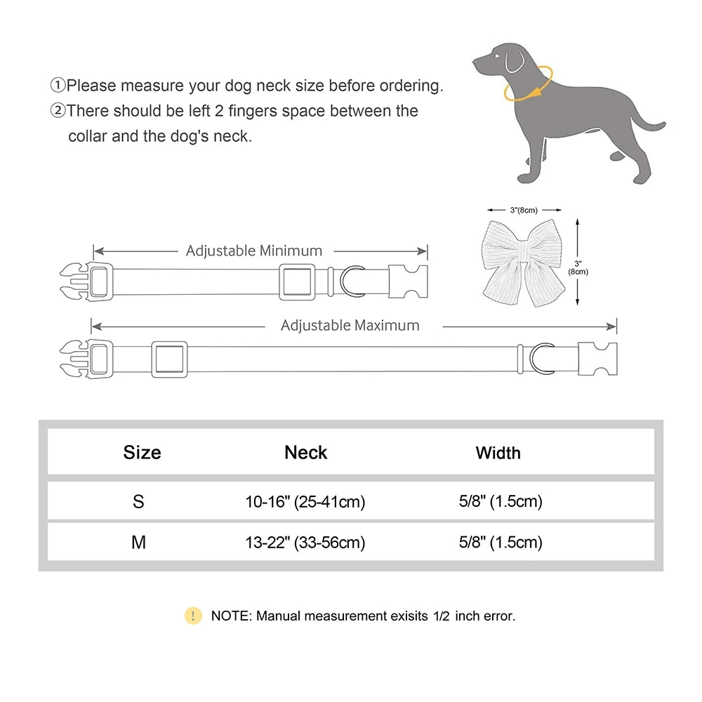 Personalized Dog Collar with Large Bow Tie - Adjustable ID Collar with Free Engraving for Small, Medium, Large Dogs and Cats