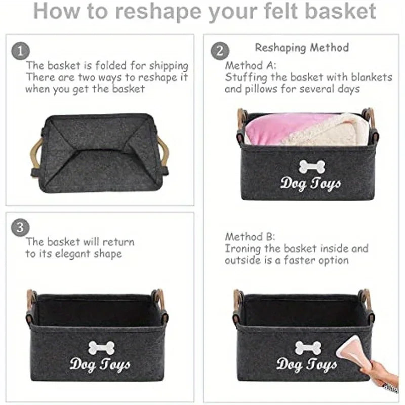 Felt Pet Toy Box Dog Toy Storage Basket Organizer for Plush Toys