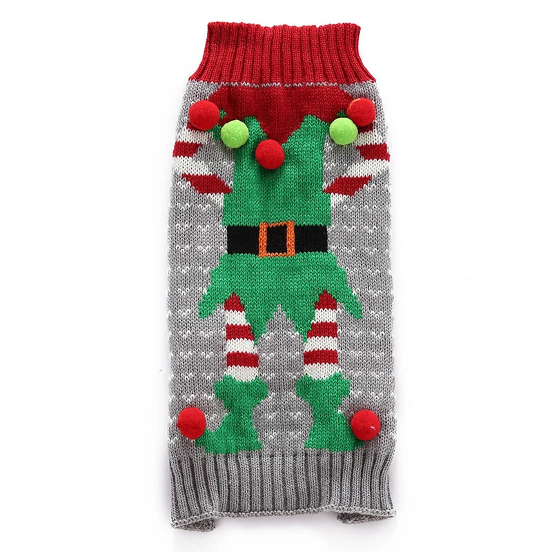 Christmas Knitted Dog Sweater – Winter Striped Cartoon Pet Coat, Sizes XXS–XXL (8.66–24.02 in / 22–61 cm Back)