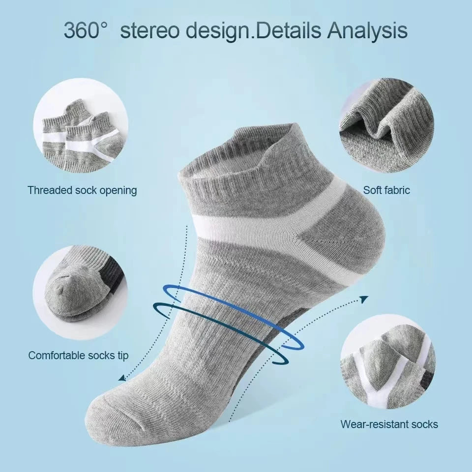 5-Pack Men’s Breathable Cotton Ankle Socks – Summer Casual Running Sports Socks, Sizes 38–45