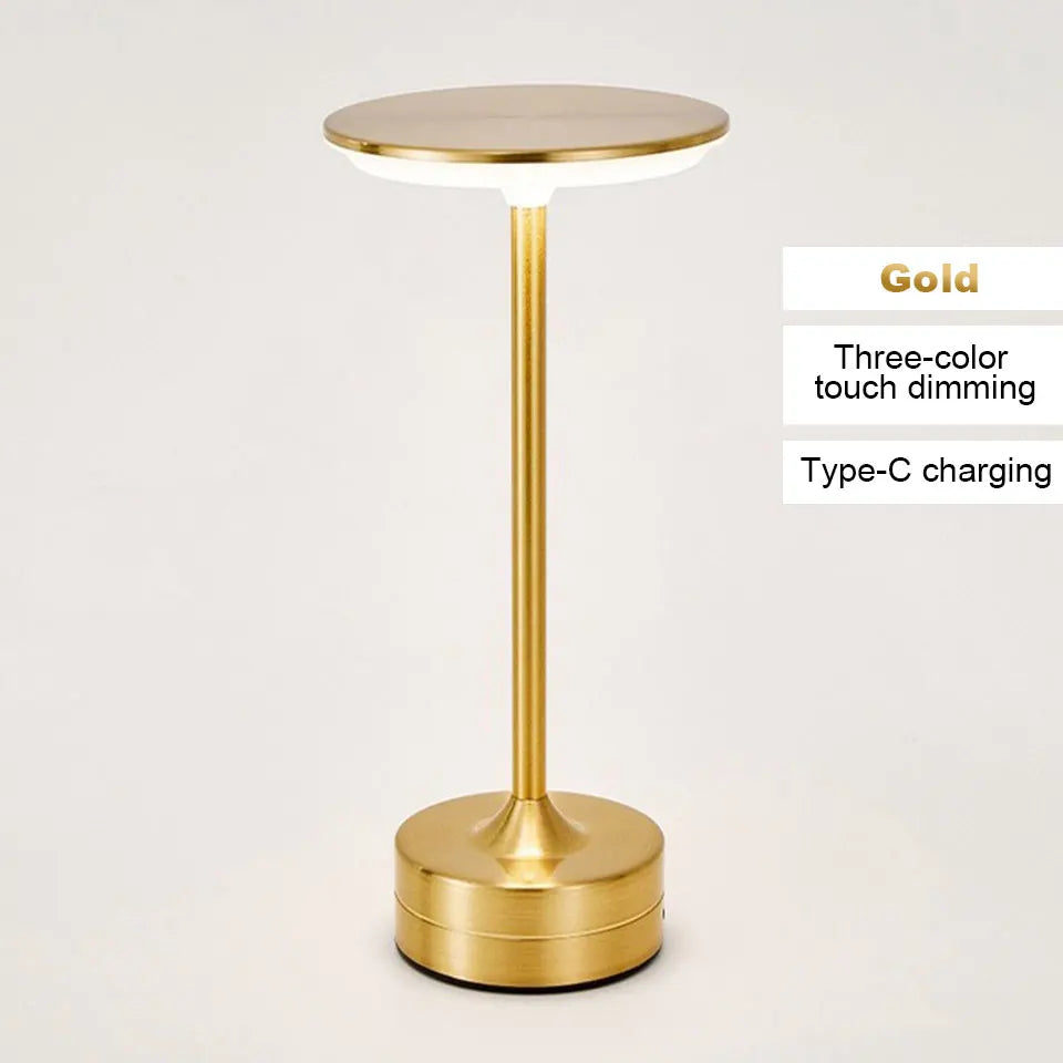 LED Touch Desk Lamp, Rechargeable Dimmable Metal & Crystal Table Light — 3-Color Portable USB for Office Bedroom Living Room