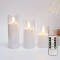 3-Piece Acrylic Flameless LED Candles with Remote & Timer, Flickering Battery-Operated Clear Glass Effect for Wedding, Party & Christmas