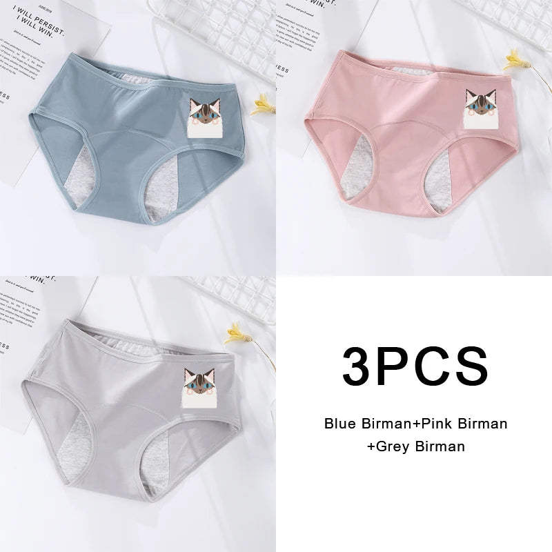 3-Pack Women's Menstrual & Postpartum Cotton Briefs – Leakproof, High Absorbency for Heavy Flow