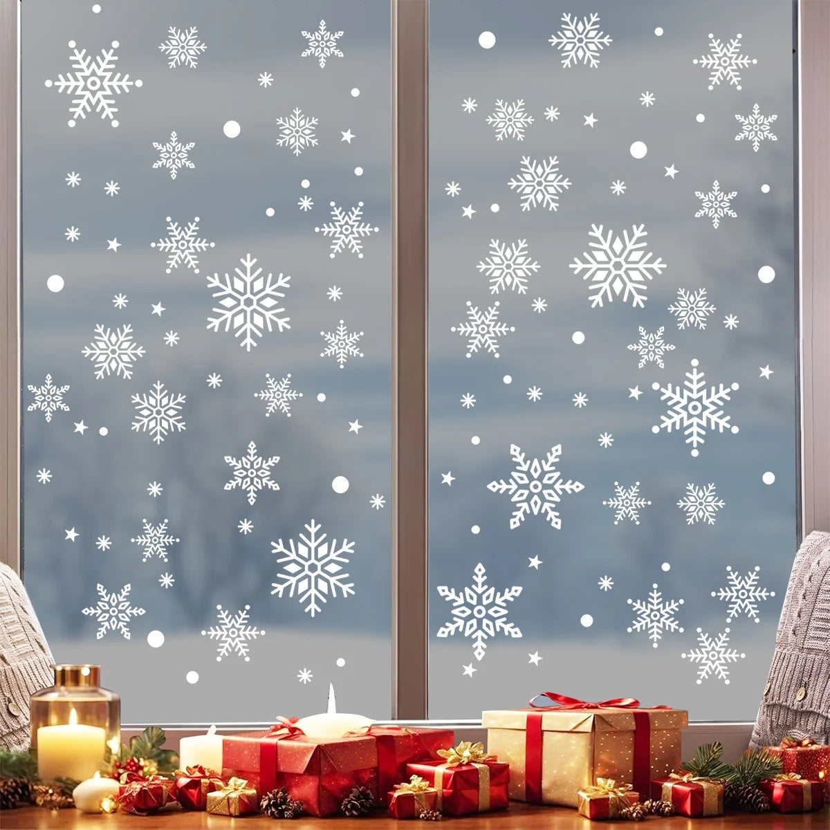 Christmas Snowflake Window Clings 2-Pack - Winter Static Window Stickers Holiday Home Decor