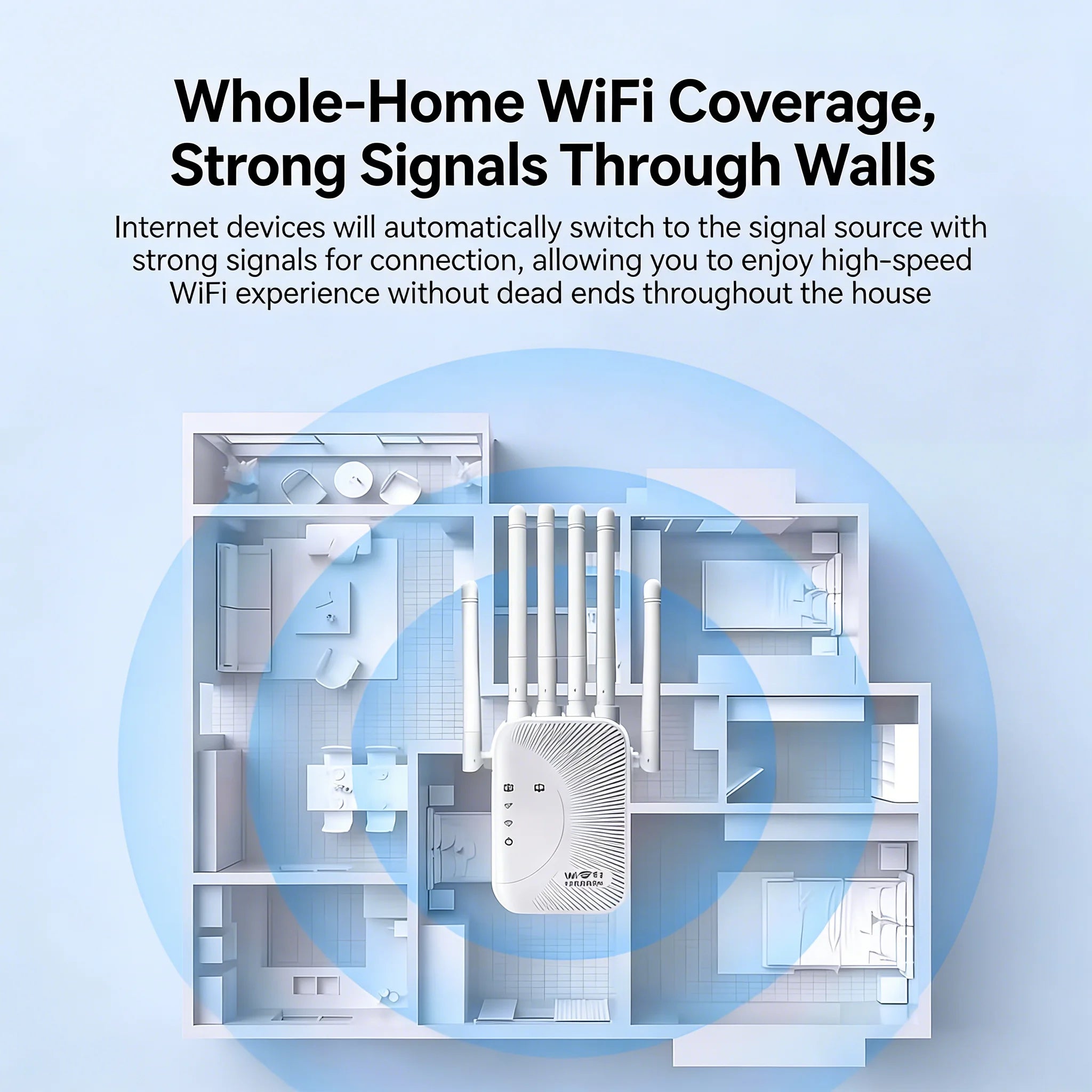 1200Mbps Dual-Band WiFi Range Extender 2.4/5GHz Signal Booster with 4 Antennas & 2 RJ45 Ports for Home Network