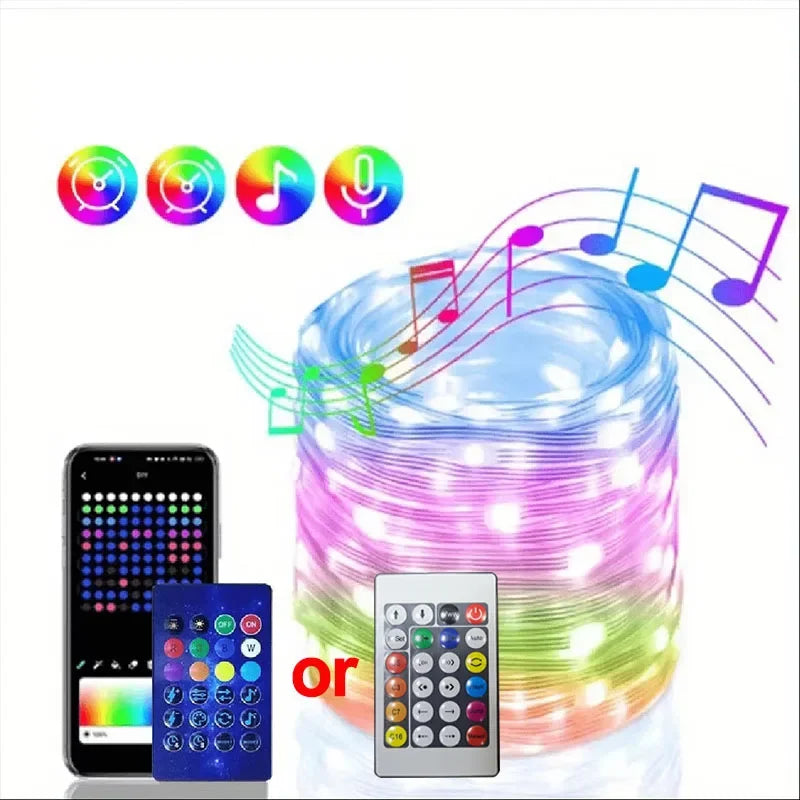 Bluetooth USB Dreamcolor LED String Lights RGBIC Music Sync 5m/10m/20m (16ft/33ft/66ft) IP65 Waterproof Fairy Garland