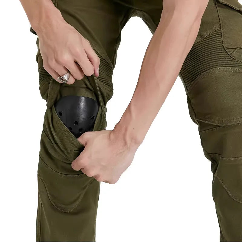 Men's Motorcycle Riding Pants with Detachable Knee and Hip Protectors Four-Season Casual Jeans
